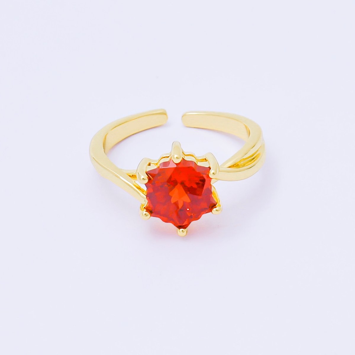 24K Gold Filled Pink, Blue, Green Flower - Shaped CZ Minimalist Solitaire Ring | O2008 O2011 O2010 O2017 O2018 O2107 O2119 O2121 O2149 O2165 O2200 O2209 - DLUXCA