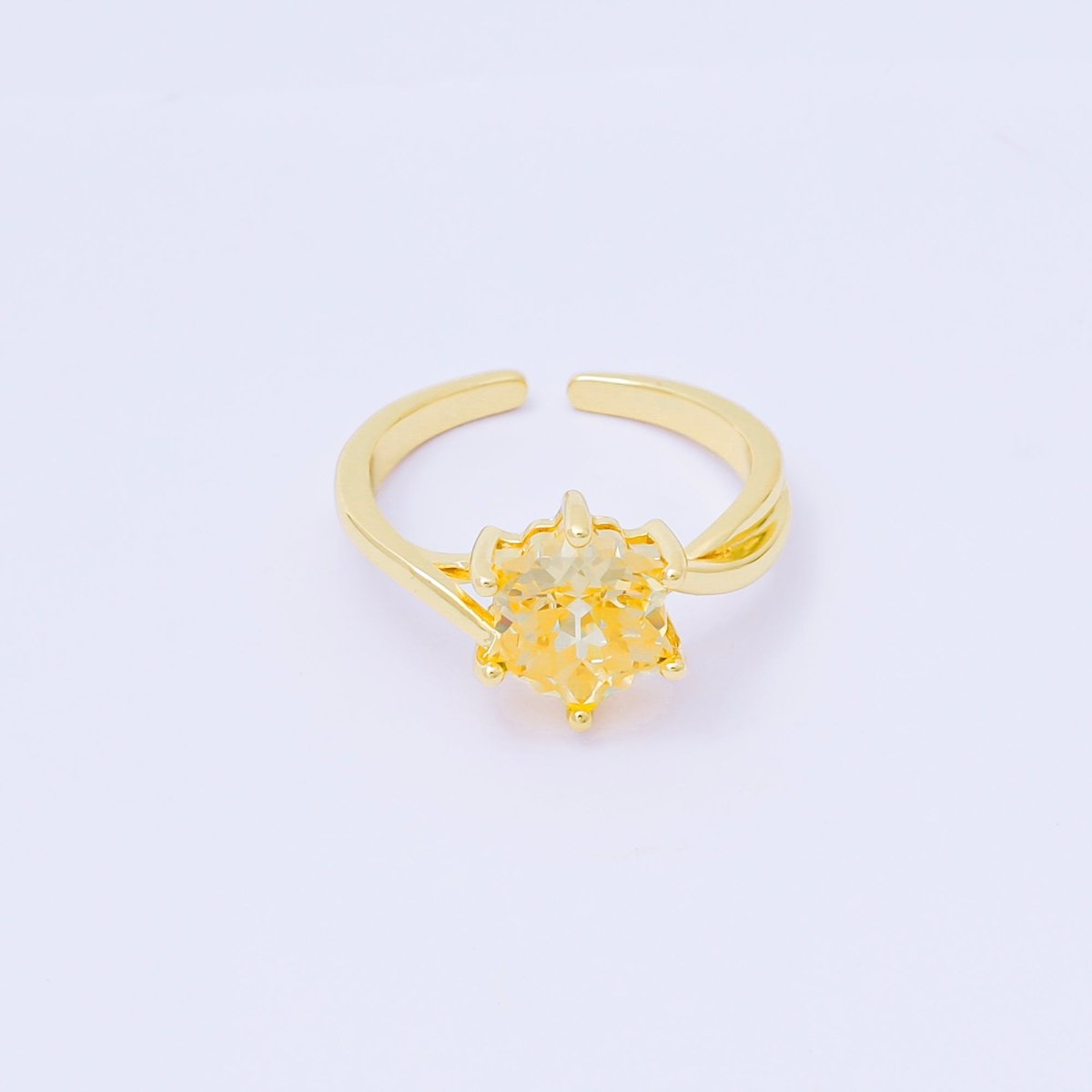 24K Gold Filled Pink, Blue, Green Flower - Shaped CZ Minimalist Solitaire Ring | O2008 O2011 O2010 O2017 O2018 O2107 O2119 O2121 O2149 O2165 O2200 O2209 - DLUXCA