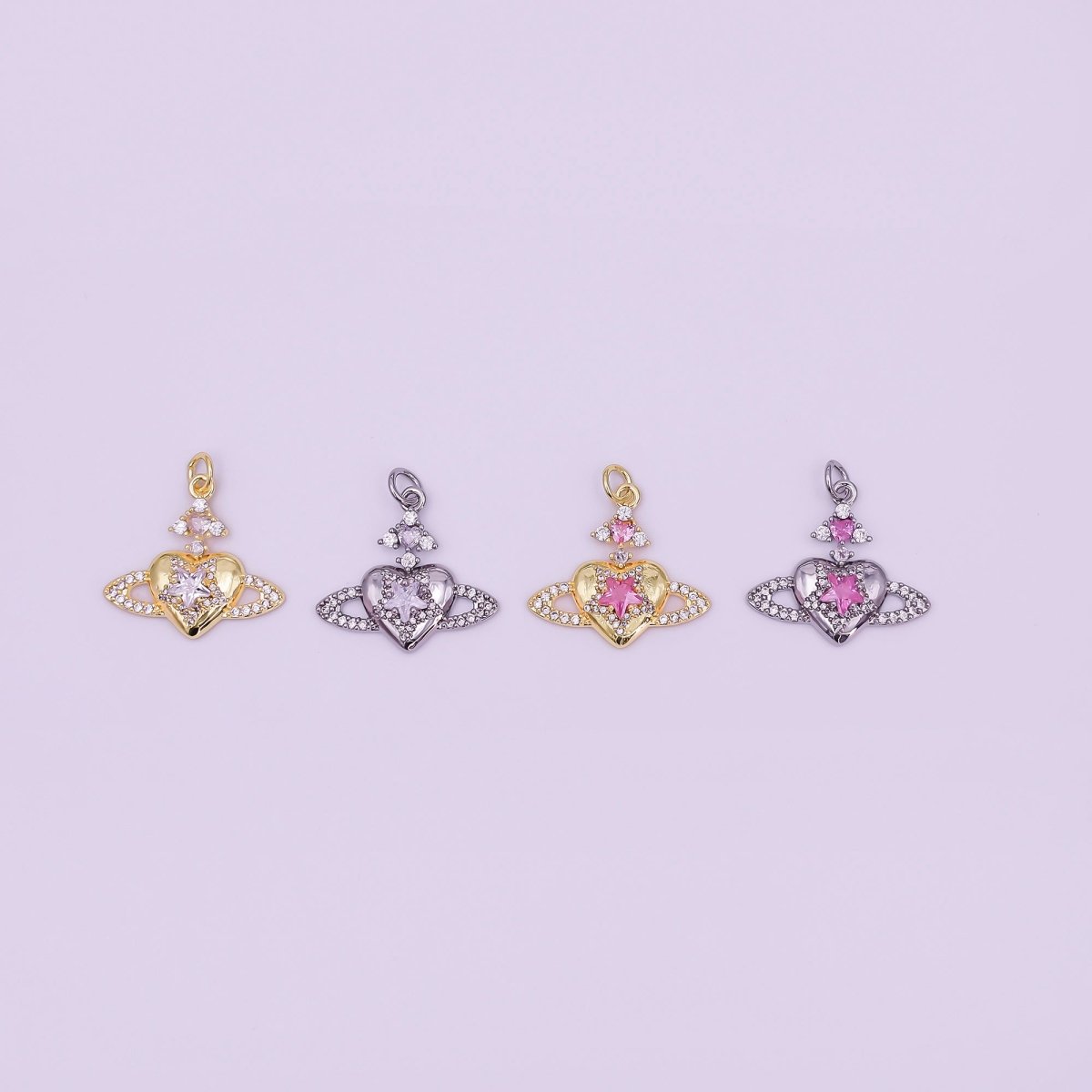 24K Gold Filled Pink, Clear CZ Celestial Heart Charm in Gold & Silver | AF471 - DLUXCA