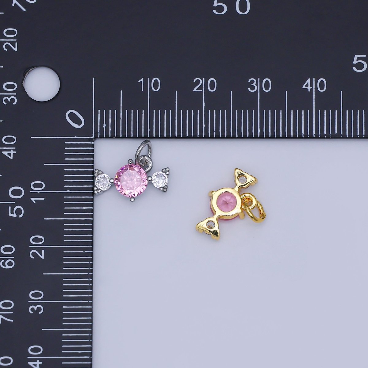 24K Gold Filled Pink - Clear CZ Cluster Geometric Mini Charm in Gold & Silver | N913 - DLUXCA