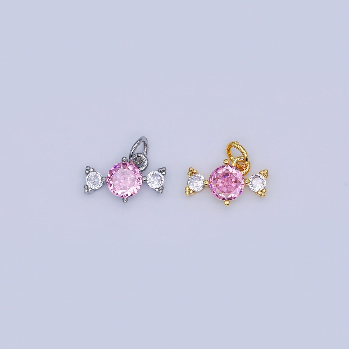 24K Gold Filled Pink - Clear CZ Cluster Geometric Mini Charm in Gold & Silver | N913 - DLUXCA