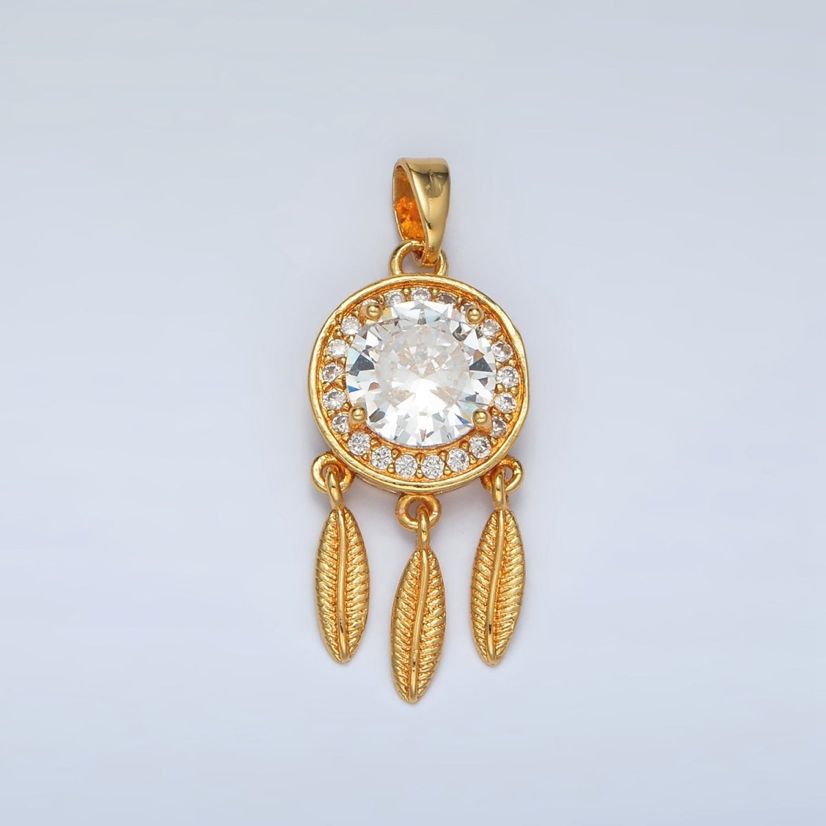 24K Gold Filled Pink, Clear CZ Micro Paved Dreamcatcher Pendant | AA1387 - DLUXCA