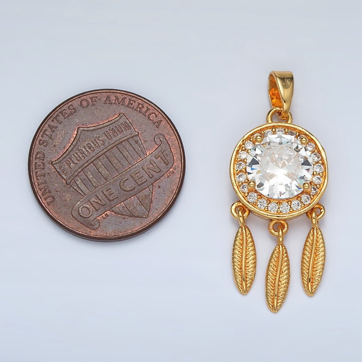 24K Gold Filled Pink, Clear CZ Micro Paved Dreamcatcher Pendant | AA1387 - DLUXCA