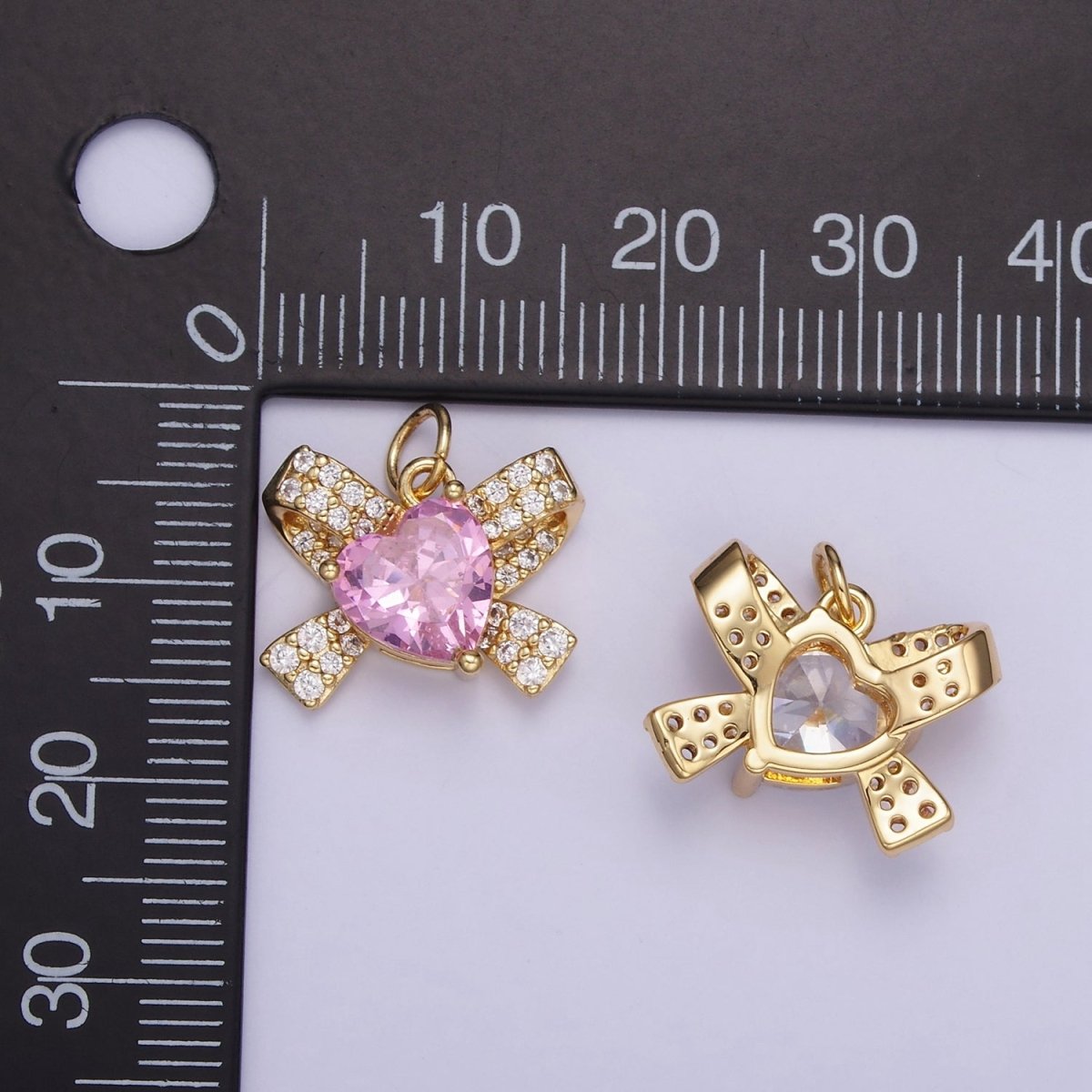24K Gold Filled Pink, Clear CZ Micro Paved Ribbon Charm | D285 - DLUXCA