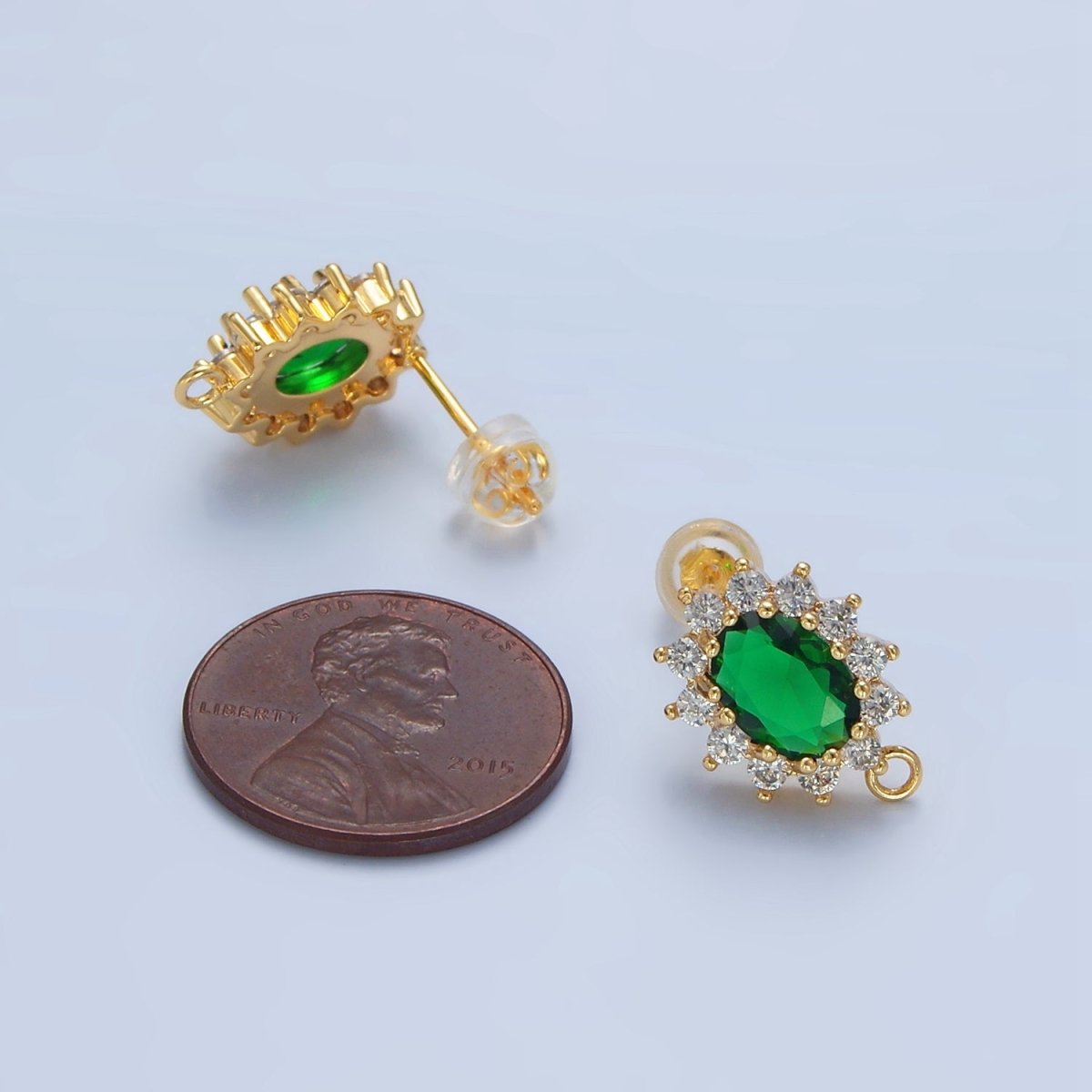 24K Gold Filled Pink, Clear, Green, Orange CZ Sunburst Open Loop Drop Stud Earrings Findings | Z985 - Z988 - DLUXCA