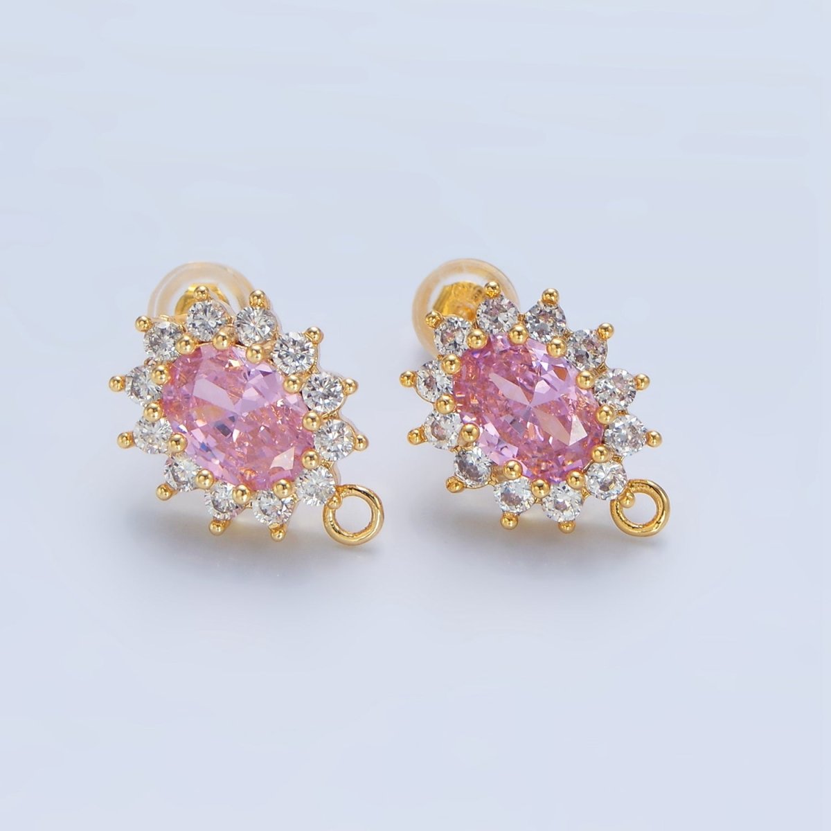 24K Gold Filled Pink, Clear, Green, Orange CZ Sunburst Open Loop Drop Stud Earrings Findings | Z985 - Z988 - DLUXCA