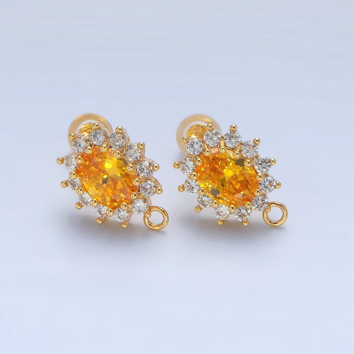 24K Gold Filled Pink, Clear, Green, Orange CZ Sunburst Open Loop Drop Stud Earrings Findings | Z985 - Z988 - DLUXCA