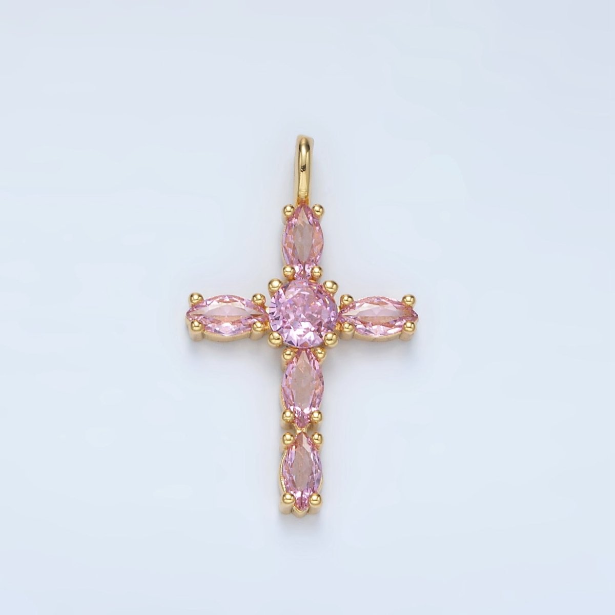 24K Gold Filled Pink, Clear Marquise CZ Cross Pendant | AA1367 - DLUXCA