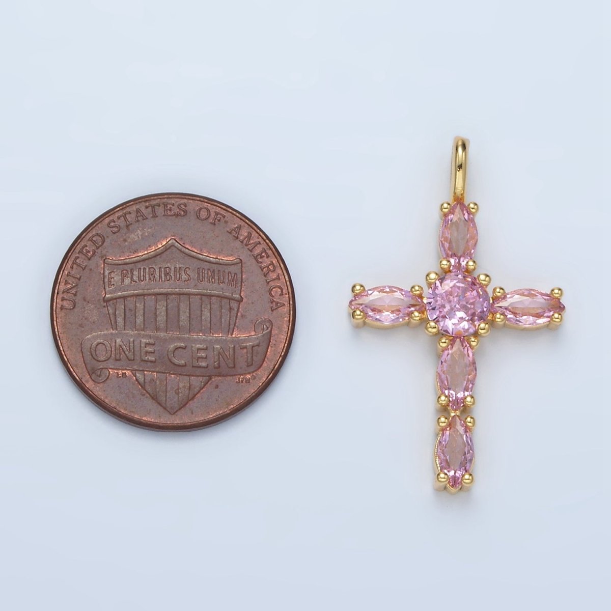 24K Gold Filled Pink, Clear Marquise CZ Cross Pendant | AA1367 - DLUXCA