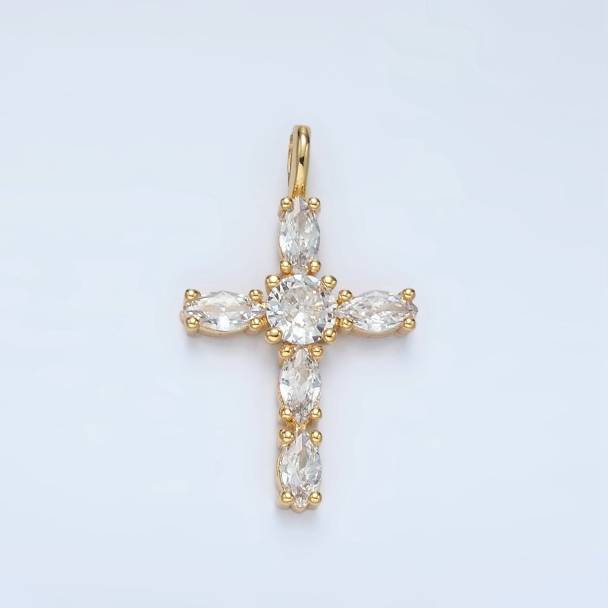 24K Gold Filled Pink, Clear Marquise CZ Cross Pendant | AA1367 - DLUXCA