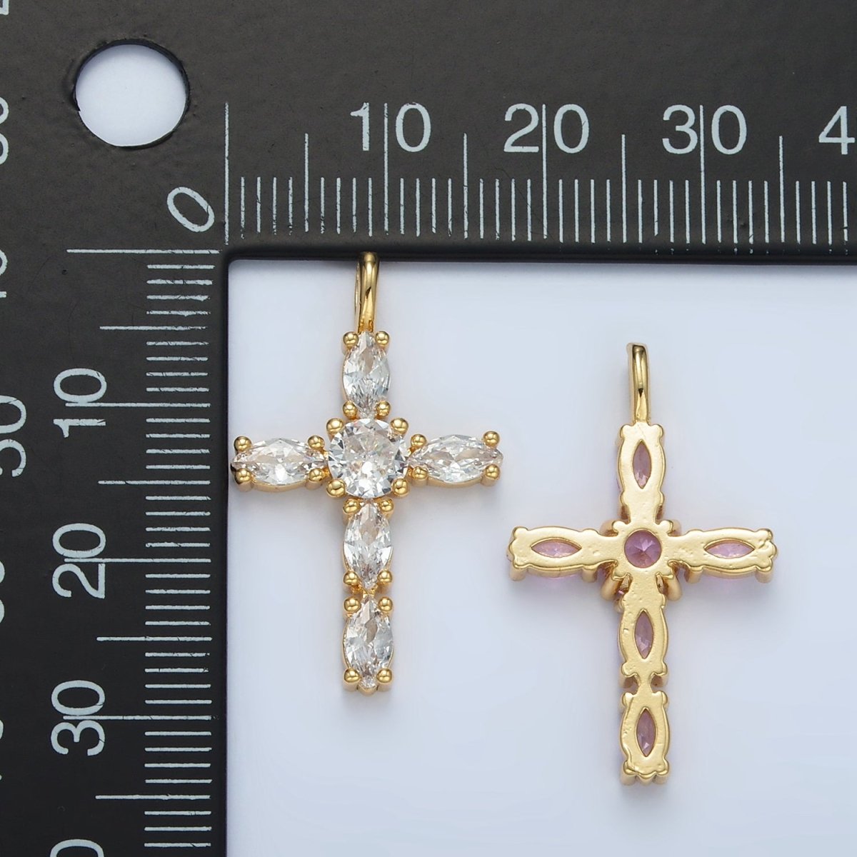 24K Gold Filled Pink, Clear Marquise CZ Cross Pendant | AA1367 - DLUXCA