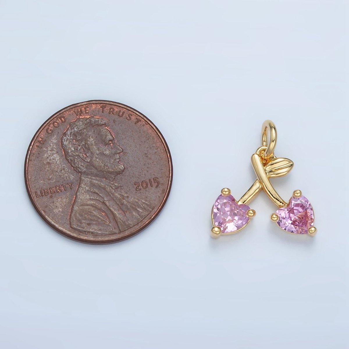 24K Gold Filled Pink CZ Cherry Fruit Mini Charm | N1435 - DLUXCA