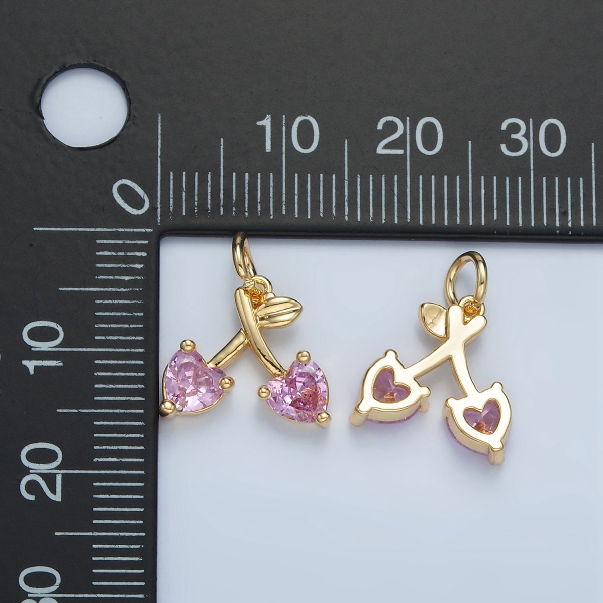 24K Gold Filled Pink CZ Cherry Fruit Mini Charm | N1435 - DLUXCA