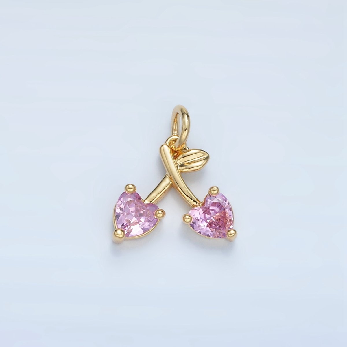 24K Gold Filled Pink CZ Cherry Fruit Mini Charm | N1435 - DLUXCA