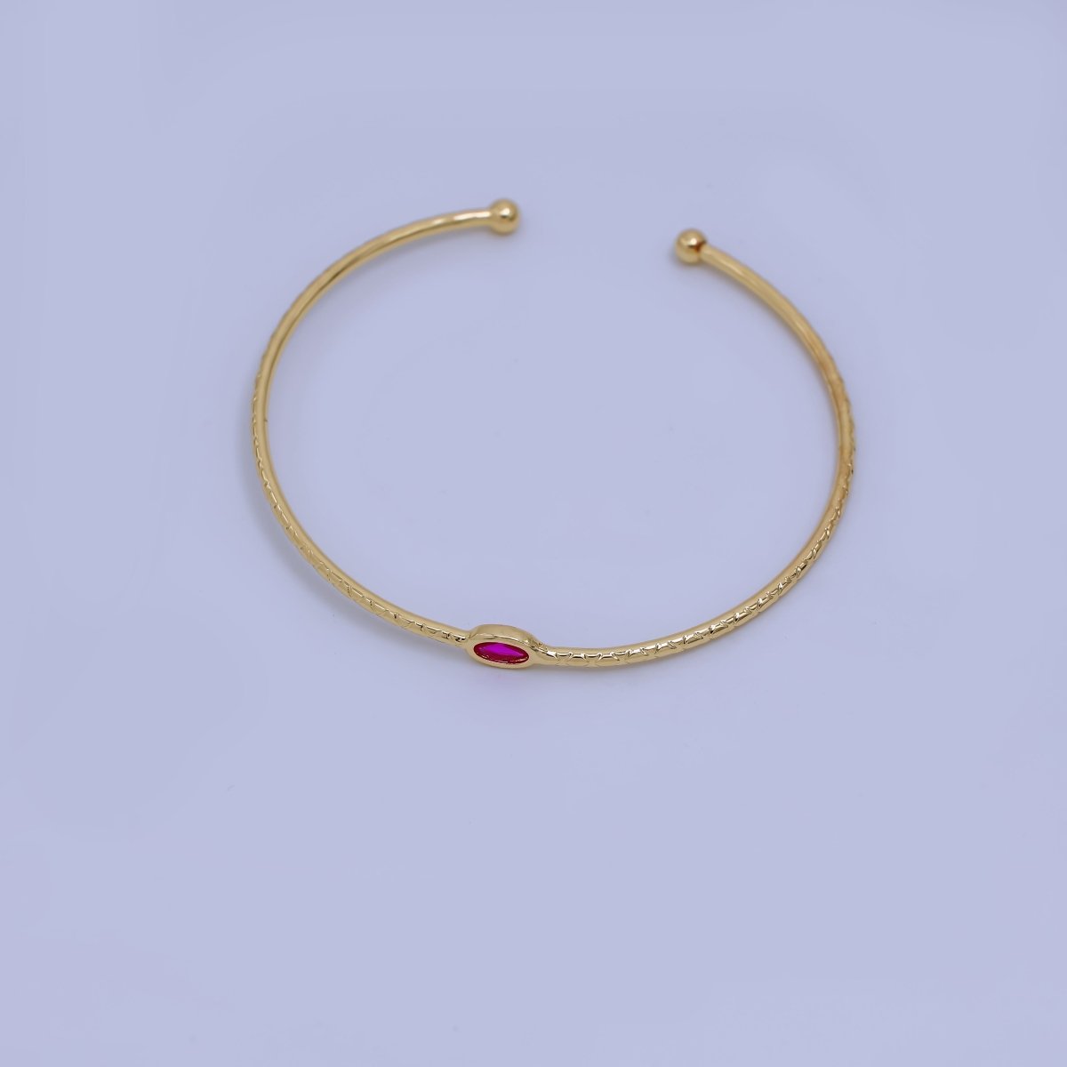 24K Gold Filled Pink CZ Classic Solitaire Cuff Bracelet | WA - 3321 - DLUXCA