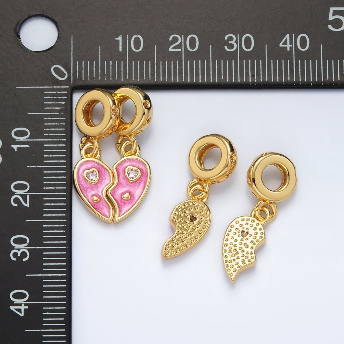 24K Gold Filled Pink CZ Enamel Heart Double Rhondelle Bail Drop Pendant Set | AC100 - DLUXCA