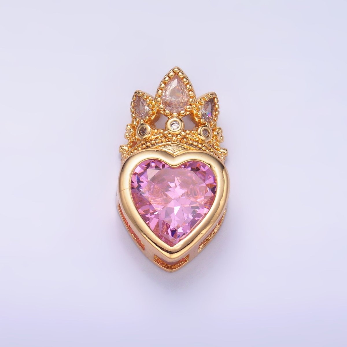 24K Gold Filled Pink CZ Heart Crown Pendant in Gold & Silver | AA1441 - DLUXCA