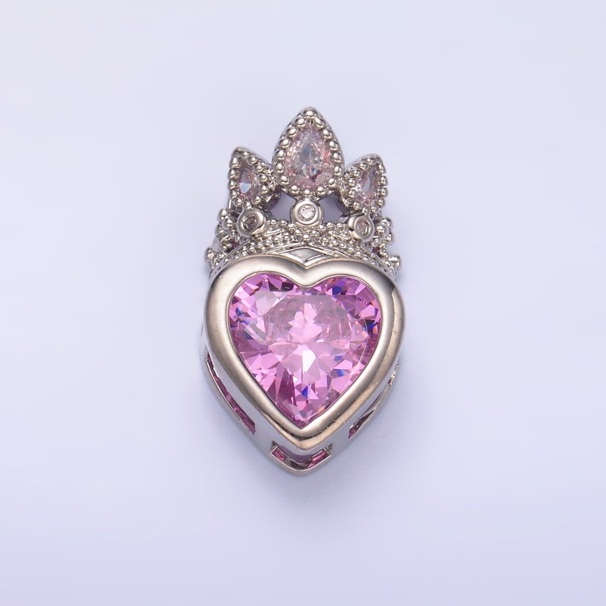 24K Gold Filled Pink CZ Heart Crown Pendant in Gold & Silver | AA1441 - DLUXCA