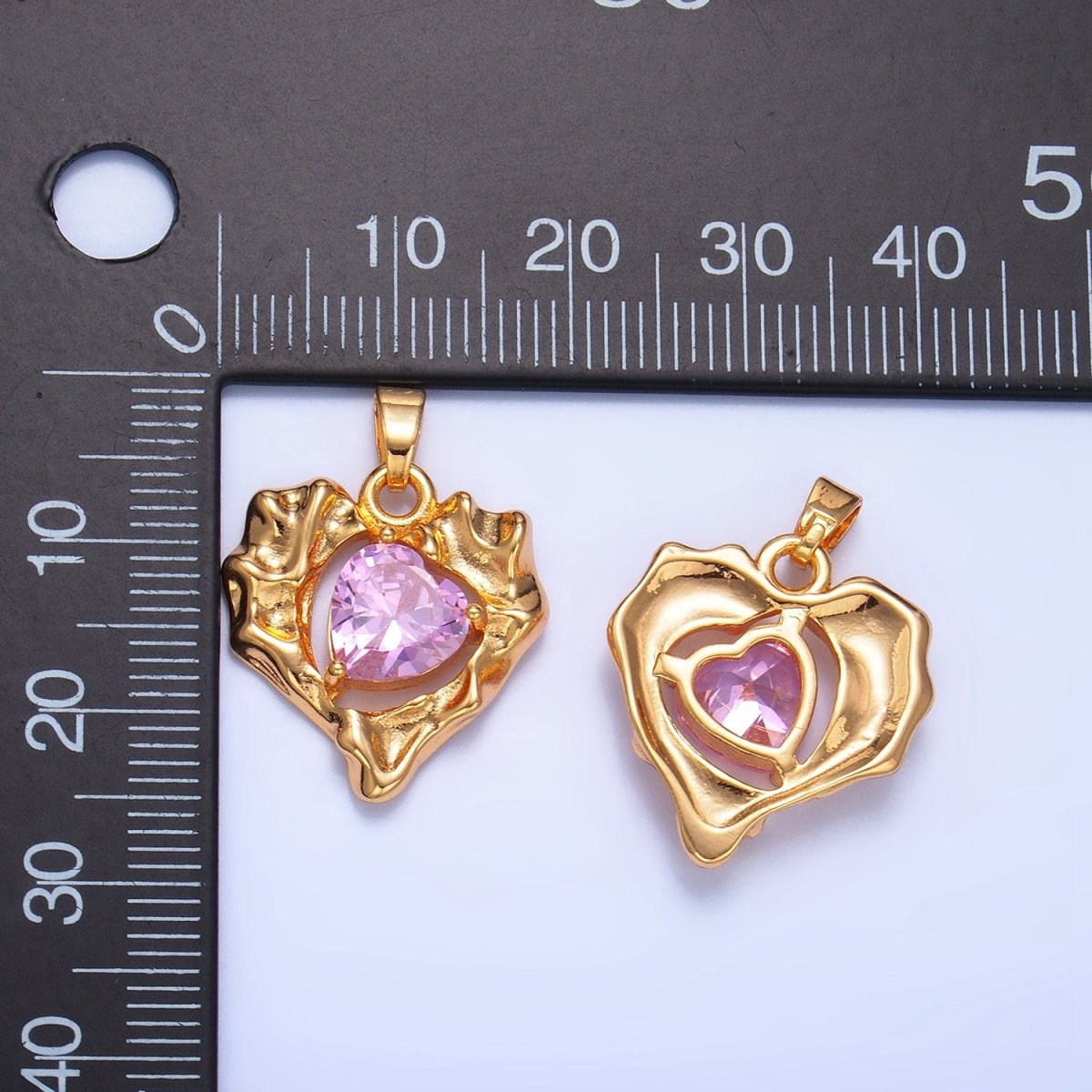 24K Gold Filled Pink CZ Open Molten Heart Pendant | AA1024 - DLUXCA