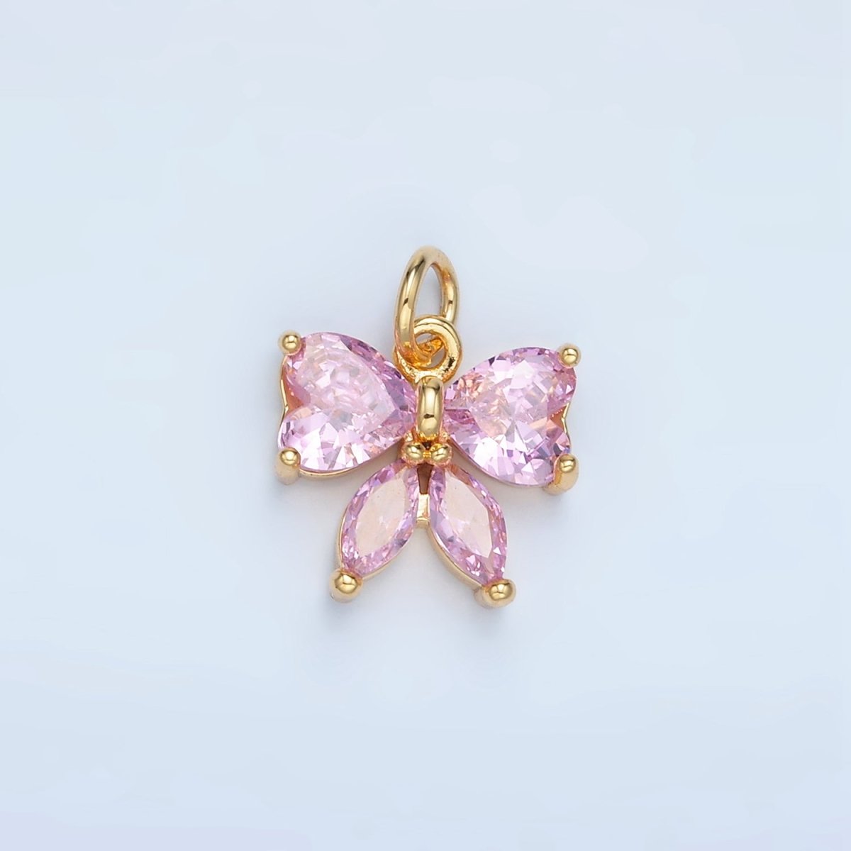 24K Gold Filled Pink CZ Ribbon Bow Mini Charm | N1419 - DLUXCA