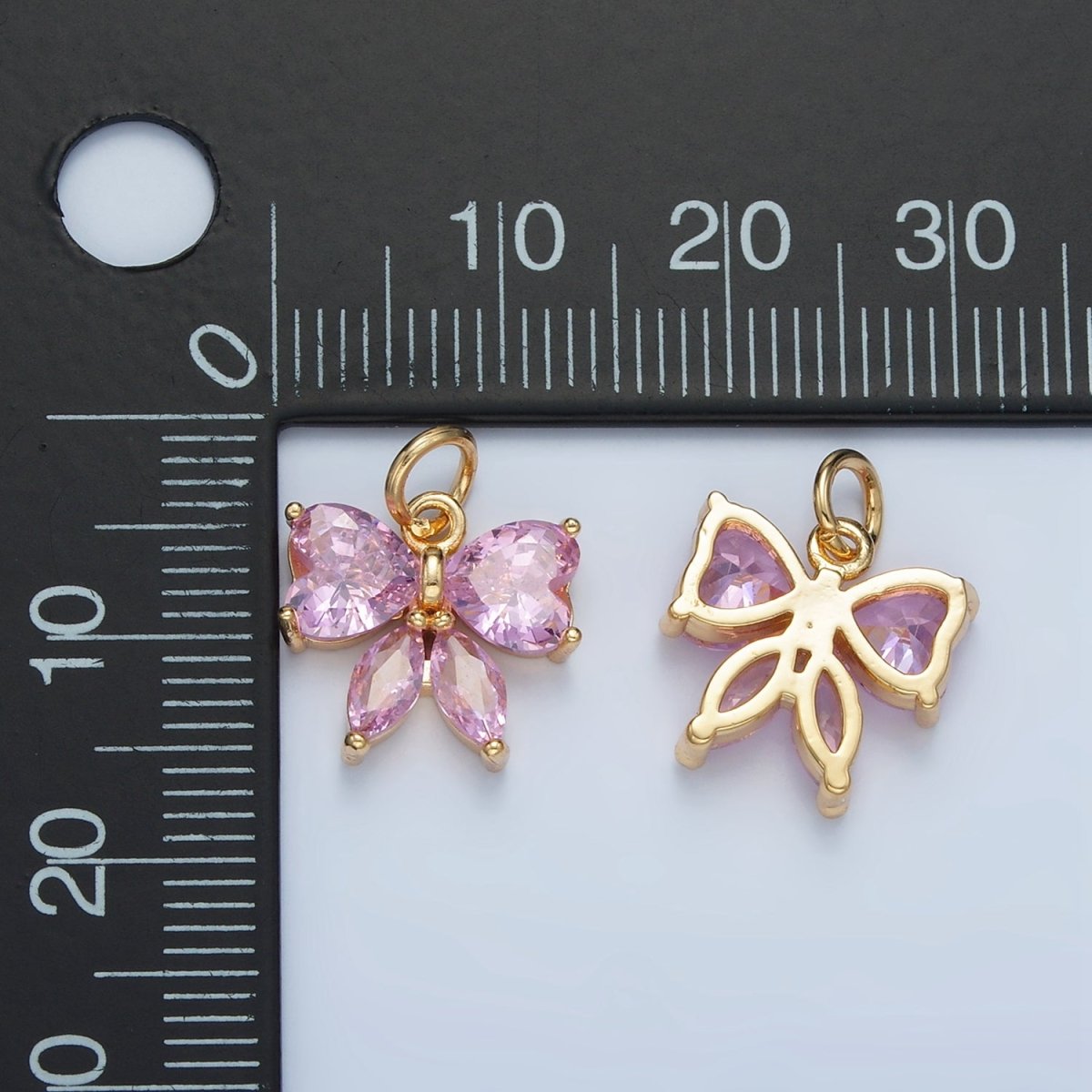 24K Gold Filled Pink CZ Ribbon Bow Mini Charm | N1419 - DLUXCA