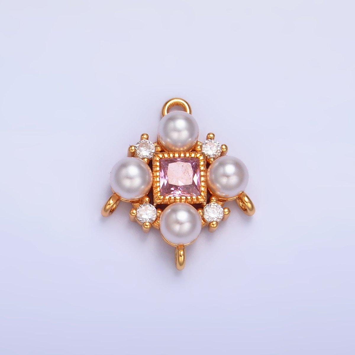 24K Gold Filled Pink CZ Shell Pearl Geometric Connector | Y001 - DLUXCA