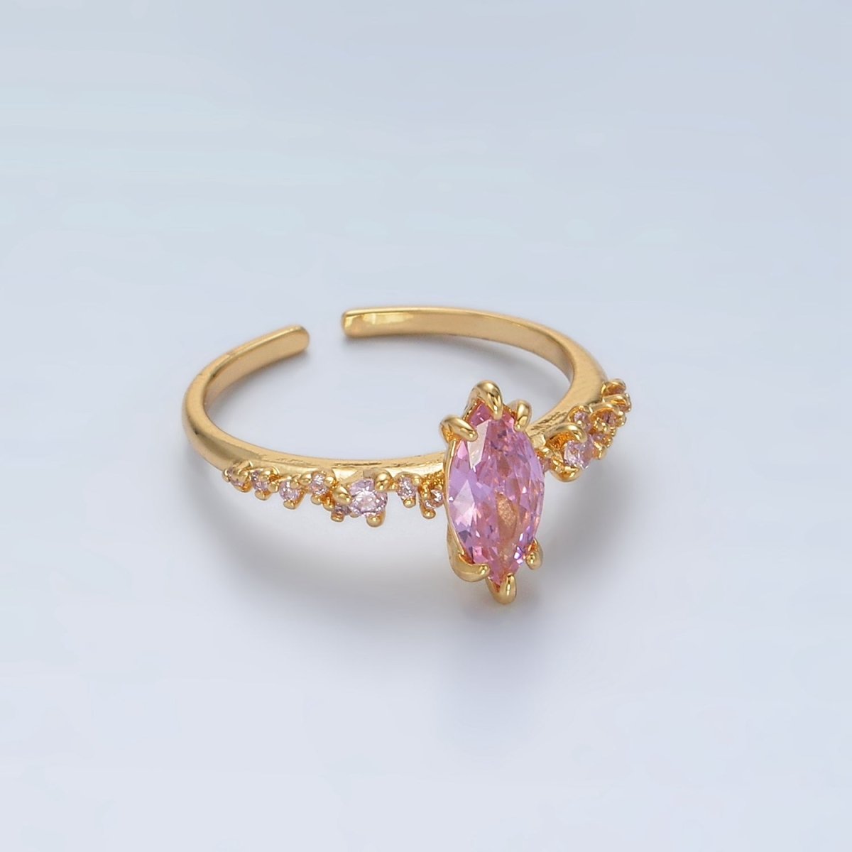 24K Gold Filled Pink Diamond CZ Micro Paved Adjustable Ring | U - 318 - DLUXCA