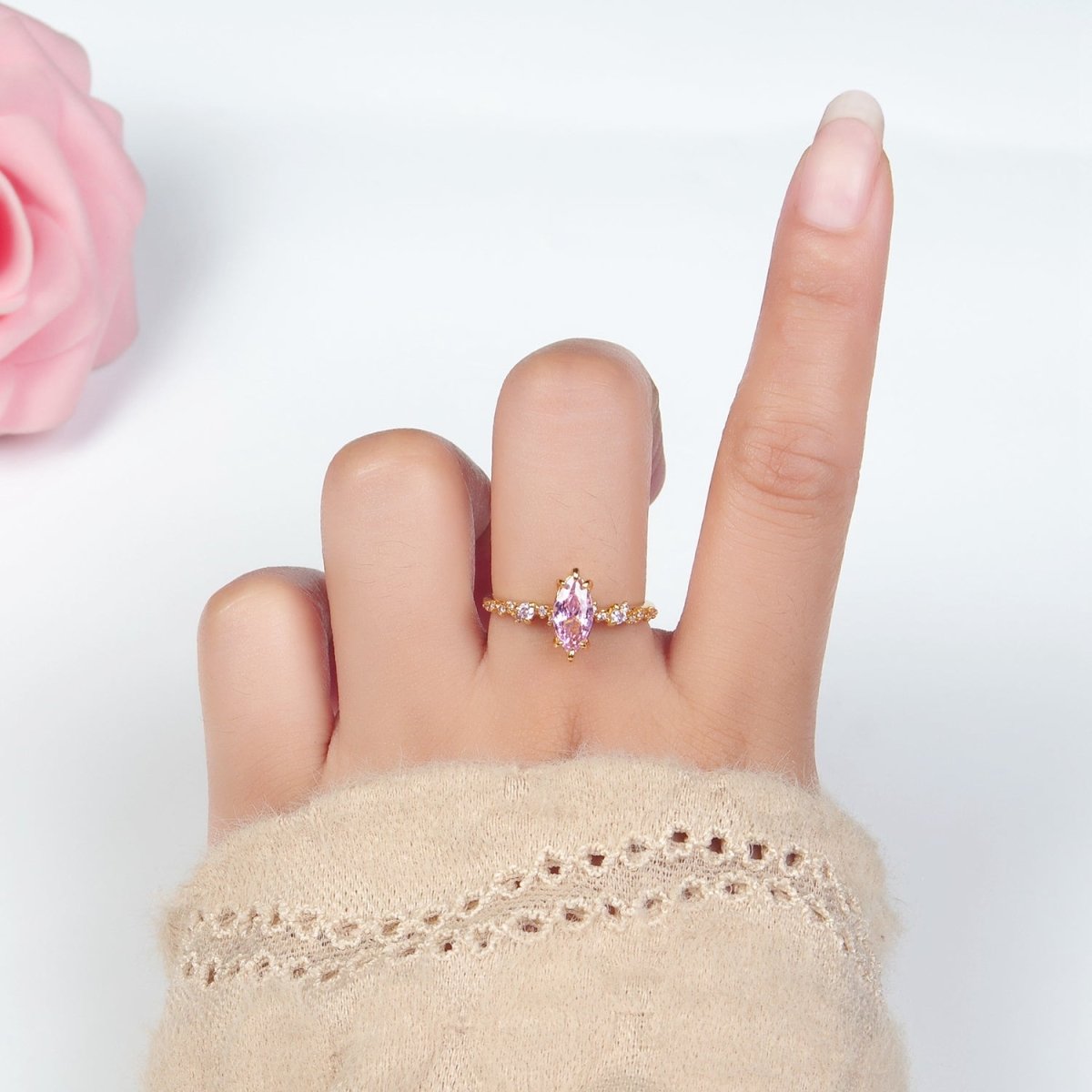 24K Gold Filled Pink Diamond CZ Micro Paved Adjustable Ring | U - 318 - DLUXCA