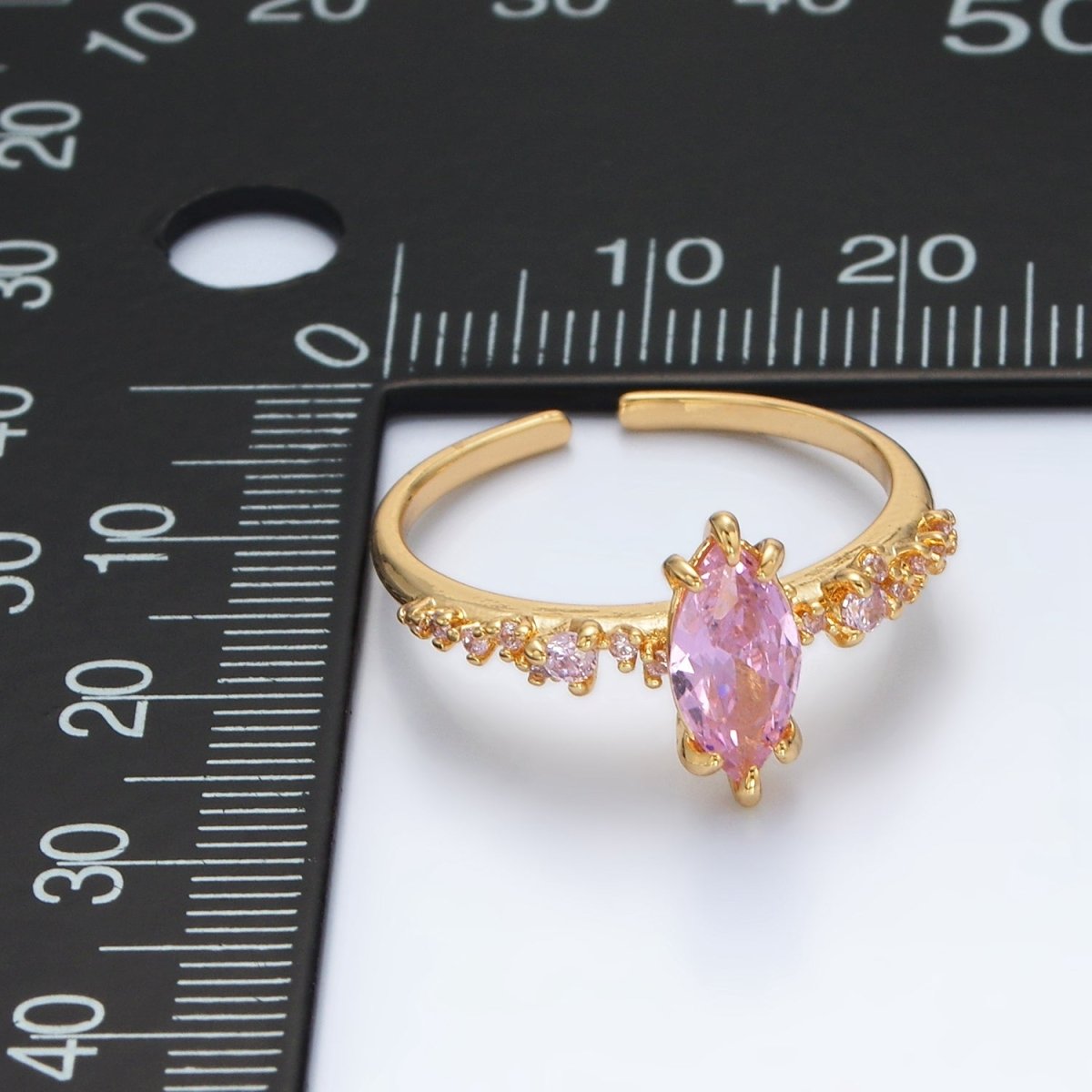 24K Gold Filled Pink Diamond CZ Micro Paved Adjustable Ring | U - 318 - DLUXCA