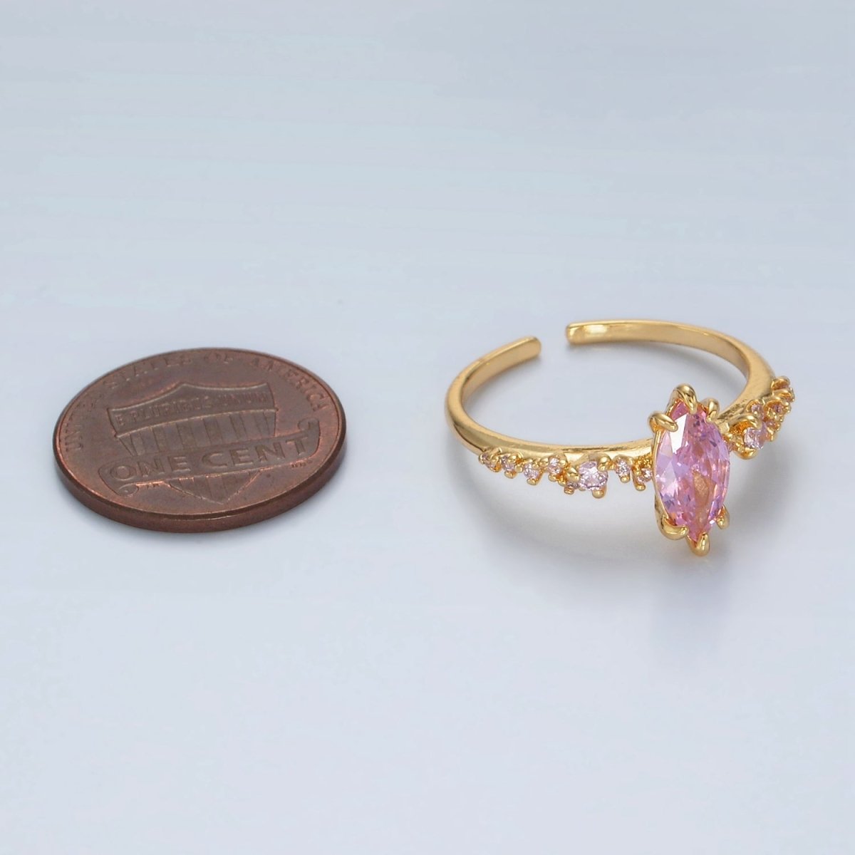 24K Gold Filled Pink Diamond CZ Micro Paved Adjustable Ring | U - 318 - DLUXCA