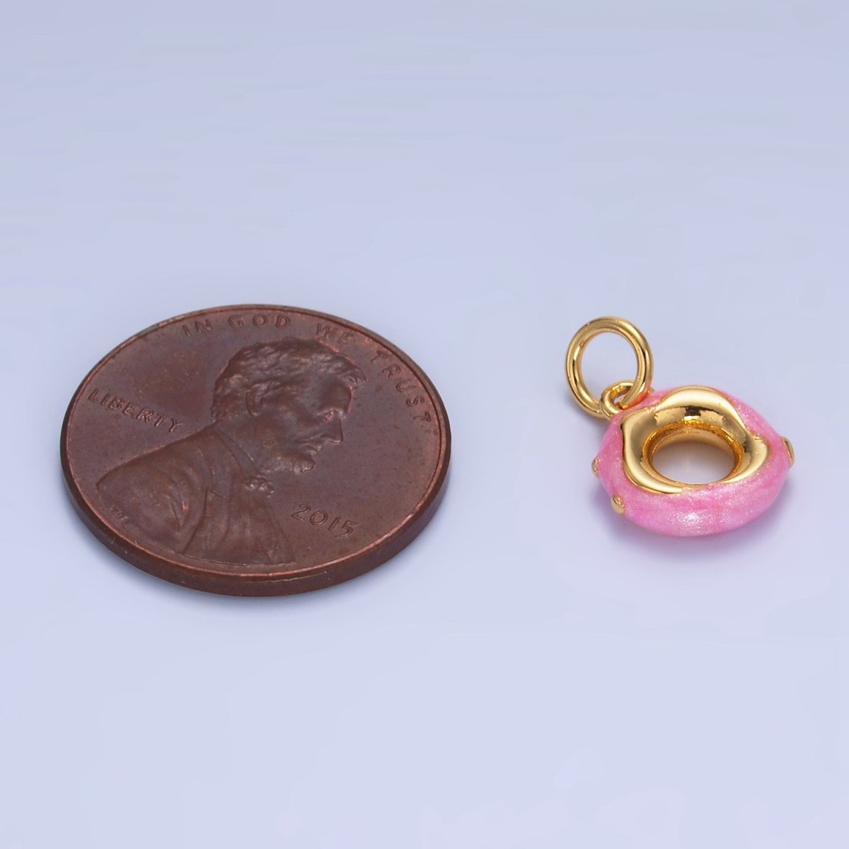 24K Gold Filled Pink Enamel Circular Donut Charm | W118 - DLUXCA