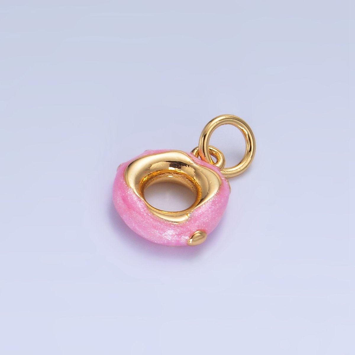 24K Gold Filled Pink Enamel Circular Donut Charm | W118 - DLUXCA