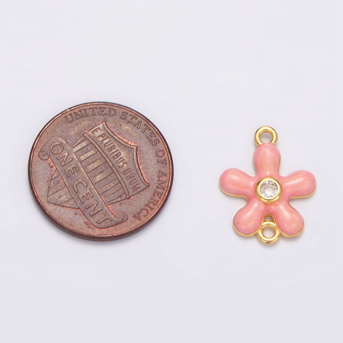 24K Gold Filled Pink Enamel CZ Flower Connector | F767 - DLUXCA