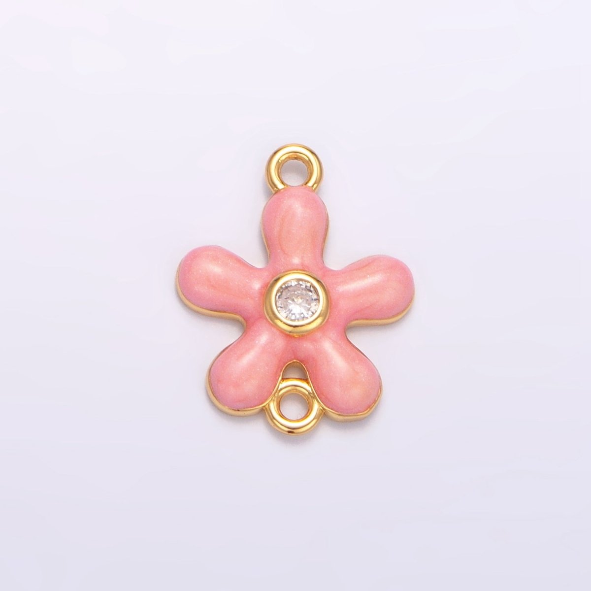 24K Gold Filled Pink Enamel CZ Flower Connector | F767 - DLUXCA