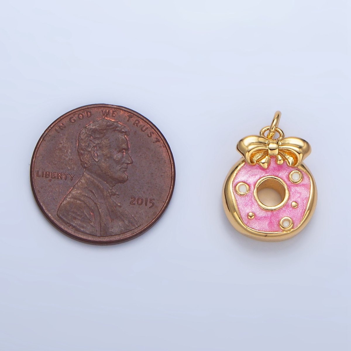 24K Gold Filled Pink Enamel Donut Ribbon Bow Desert Charm | X836 - DLUXCA