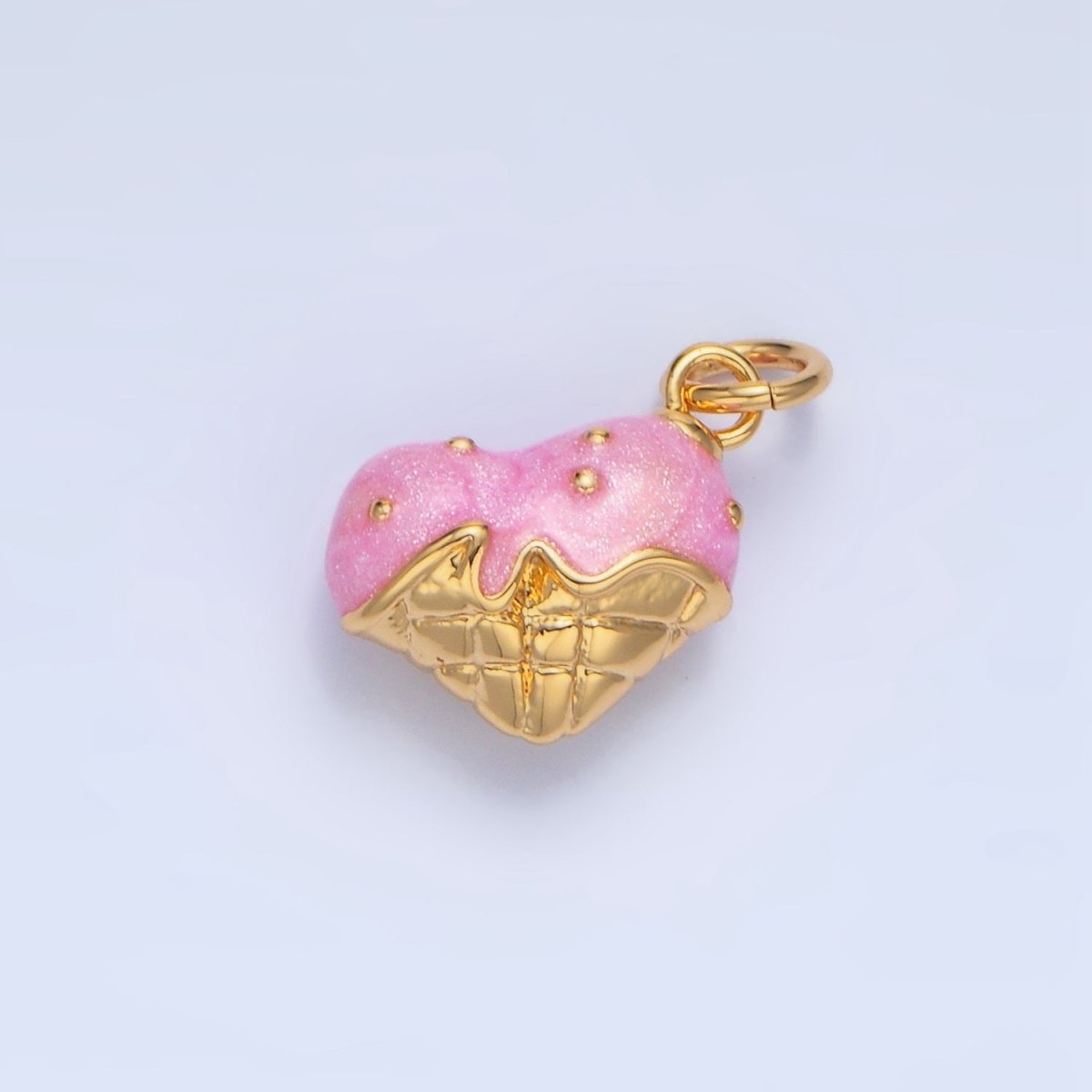 24K Gold Filled Pink Enamel Double Ice Cream Cone Desert Charm | X835 - DLUXCA