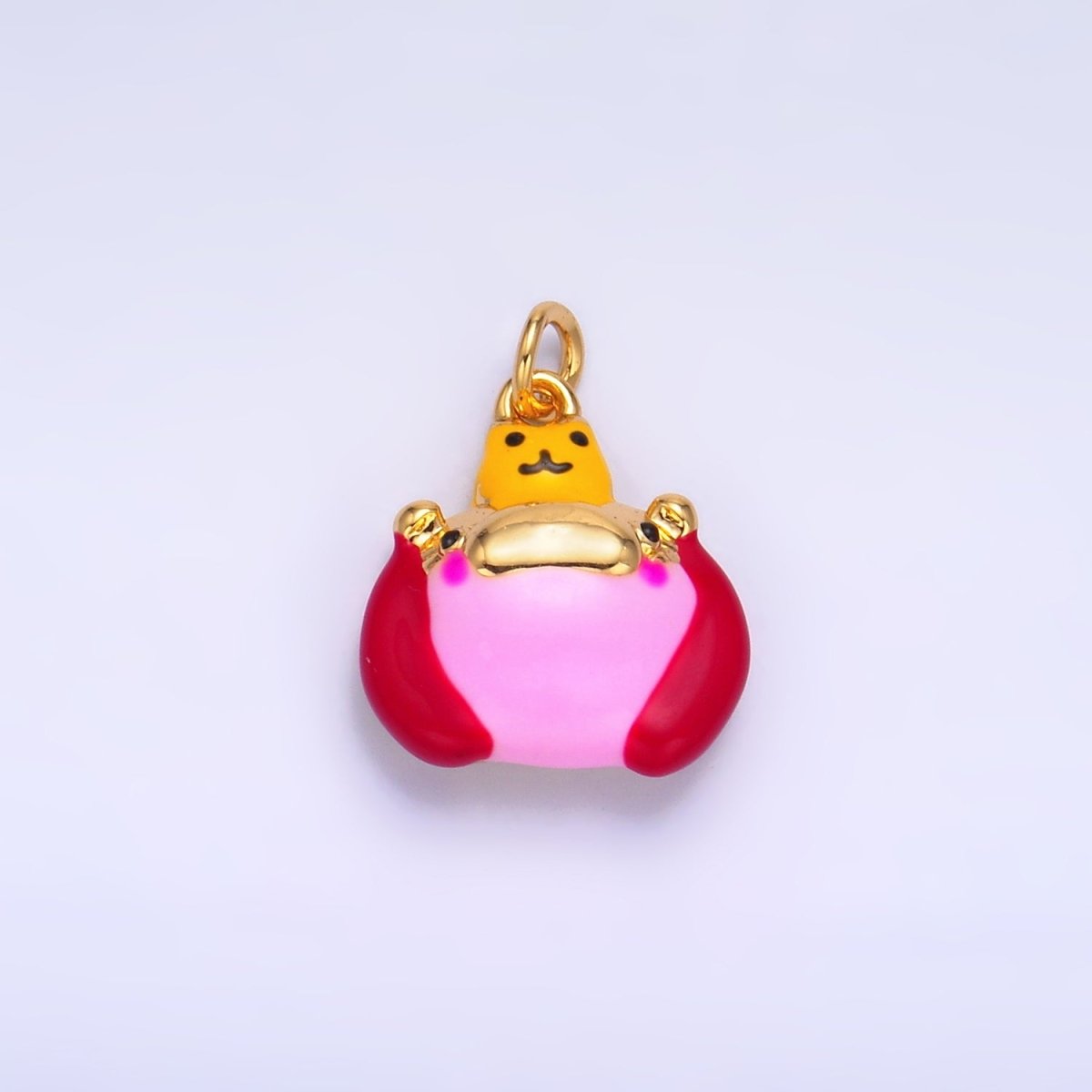 24K Gold Filled Pink Enamel Hippopotamus Multidimensional 3D Animal Charm | W241 - DLUXCA