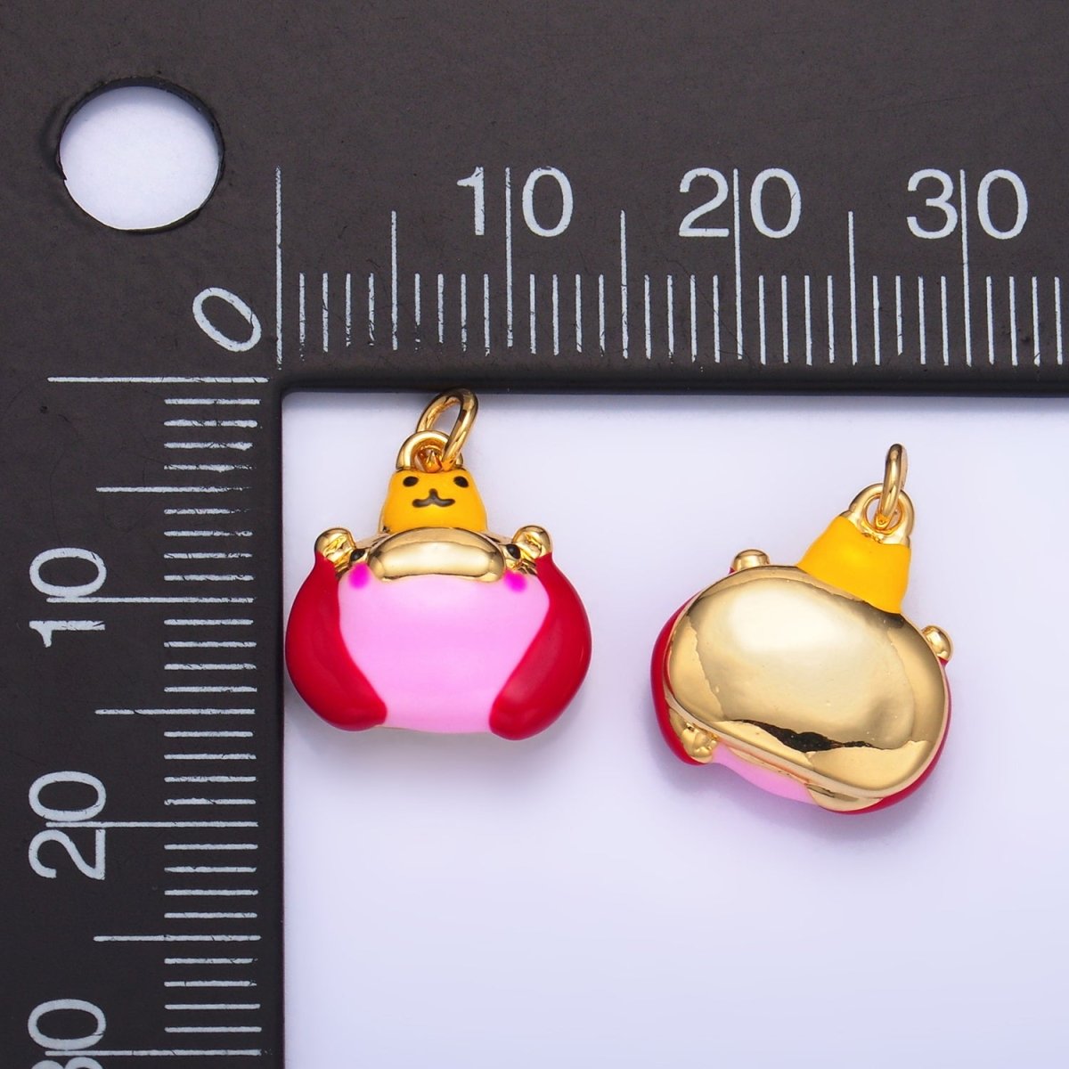 24K Gold Filled Pink Enamel Hippopotamus Multidimensional 3D Animal Charm | W241 - DLUXCA