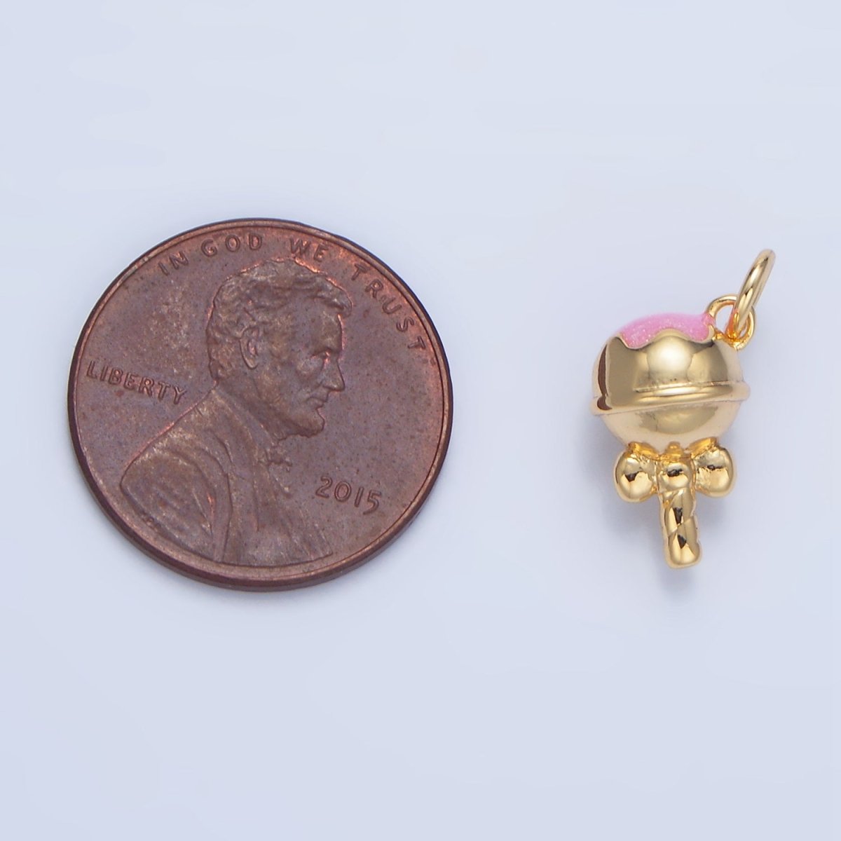 24K Gold Filled Pink Enamel Lollipop Candy Charm | X833 - DLUXCA