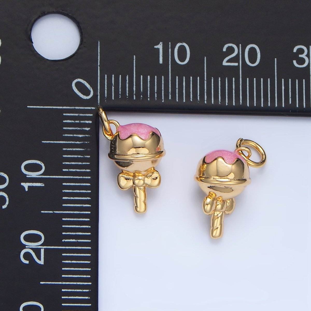 24K Gold Filled Pink Enamel Lollipop Candy Charm | X833 - DLUXCA