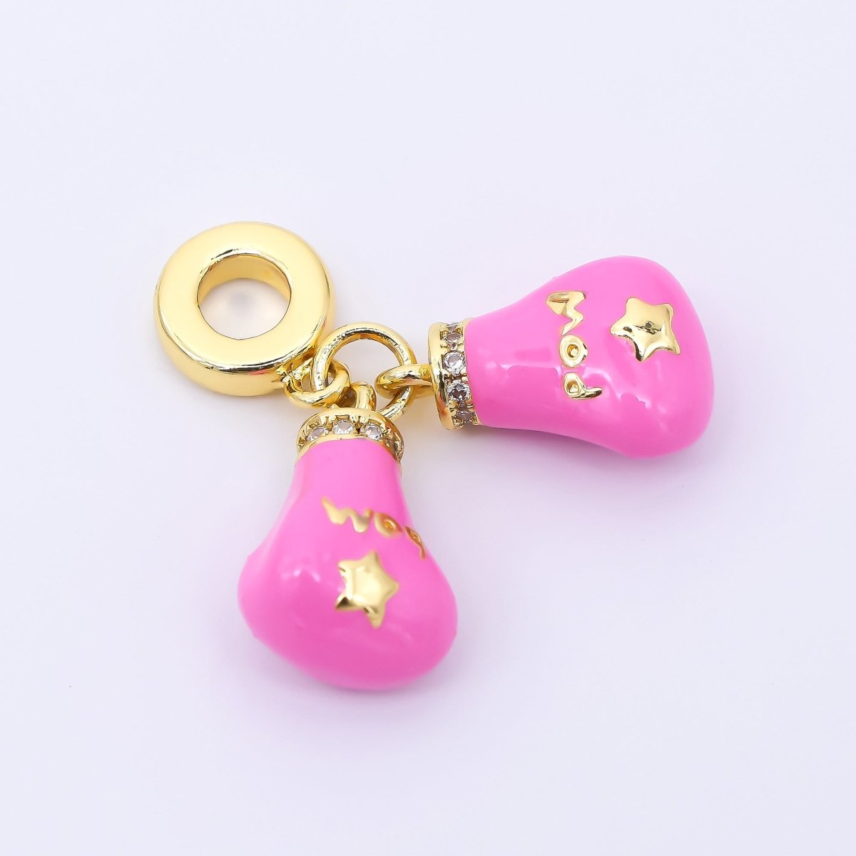 24K Gold Filled Pink Enamel Micro Paved CZ Boxing Glove Sports Drop Rondelle Charm | AC1615 - DLUXCA