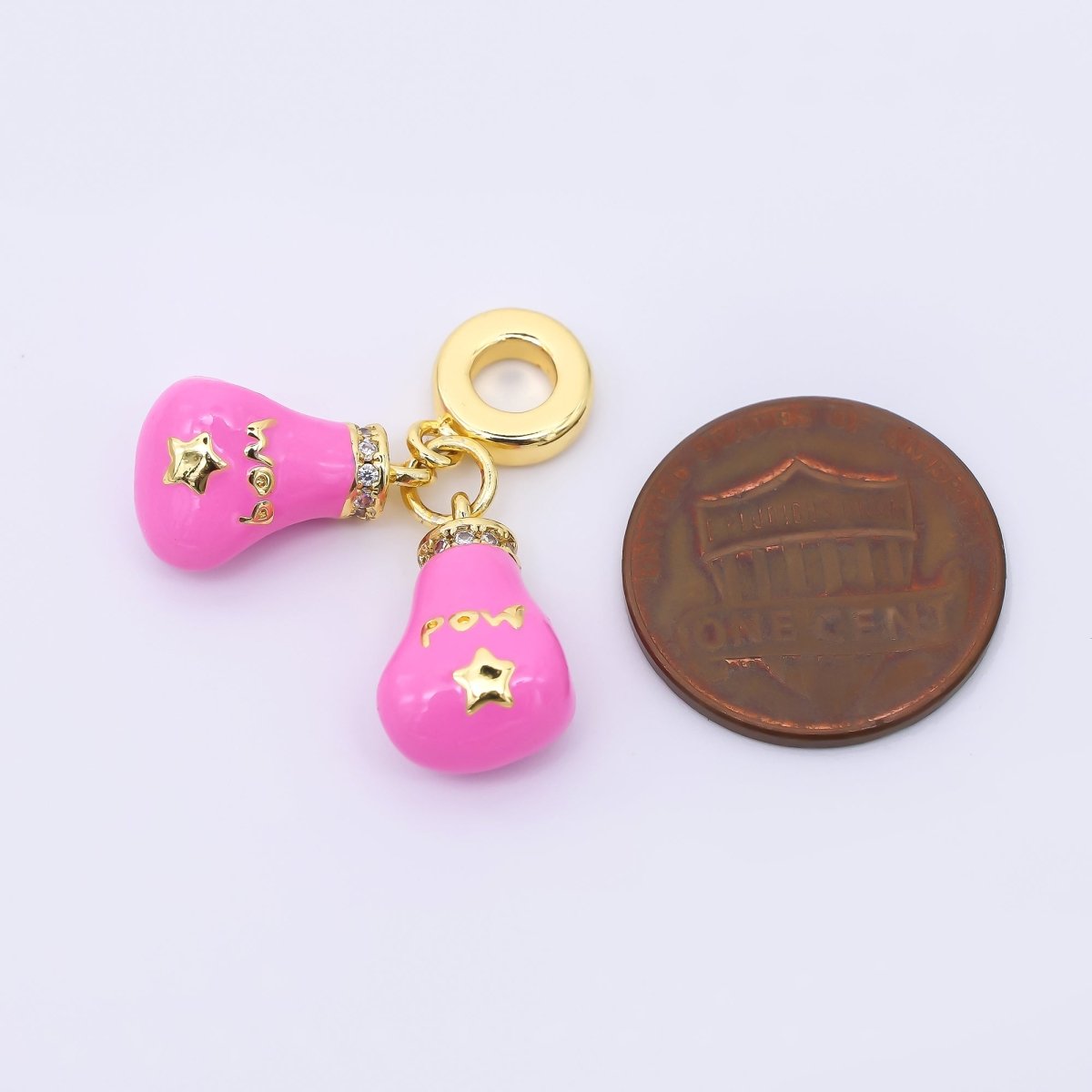 24K Gold Filled Pink Enamel Micro Paved CZ Boxing Glove Sports Drop Rondelle Charm | AC1615 - DLUXCA