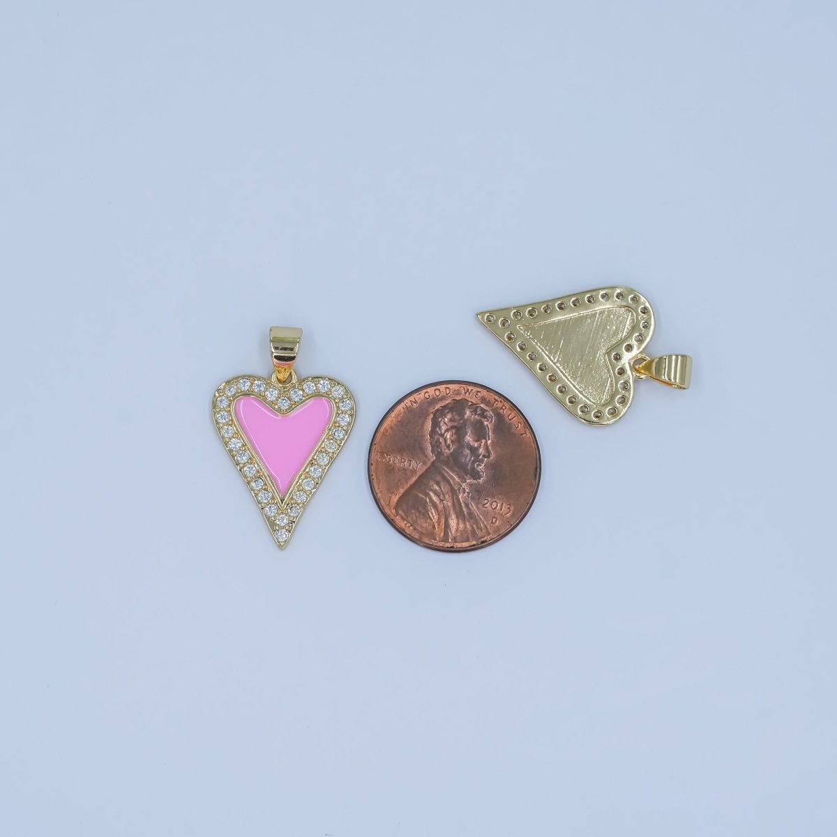 24K Gold Filled Pink Enamel Micro Paved CZ Heart Pendant | AA1480 - DLUXCA