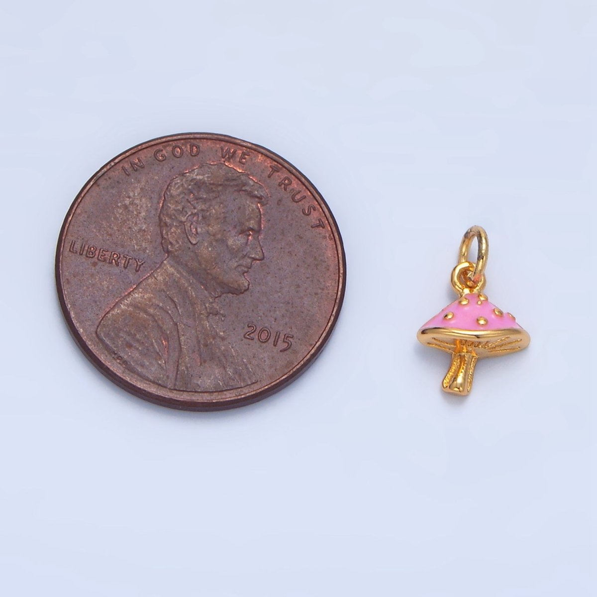 24K Gold Filled Pink Enamel Mushroom Charm | X845 - DLUXCA