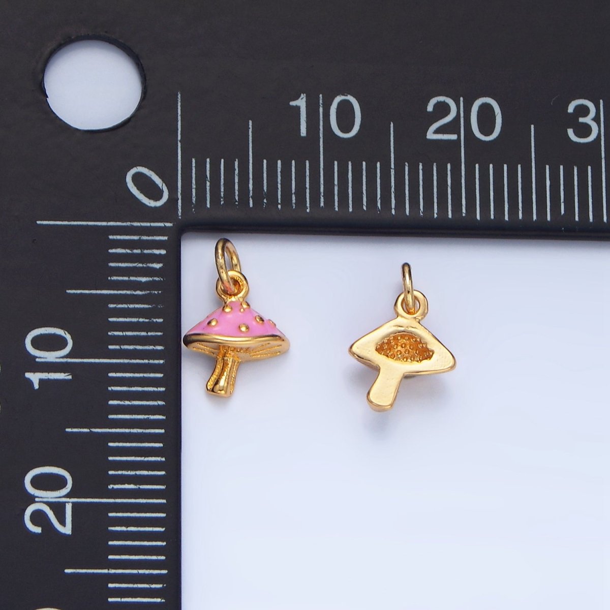 24K Gold Filled Pink Enamel Mushroom Charm | X845 - DLUXCA