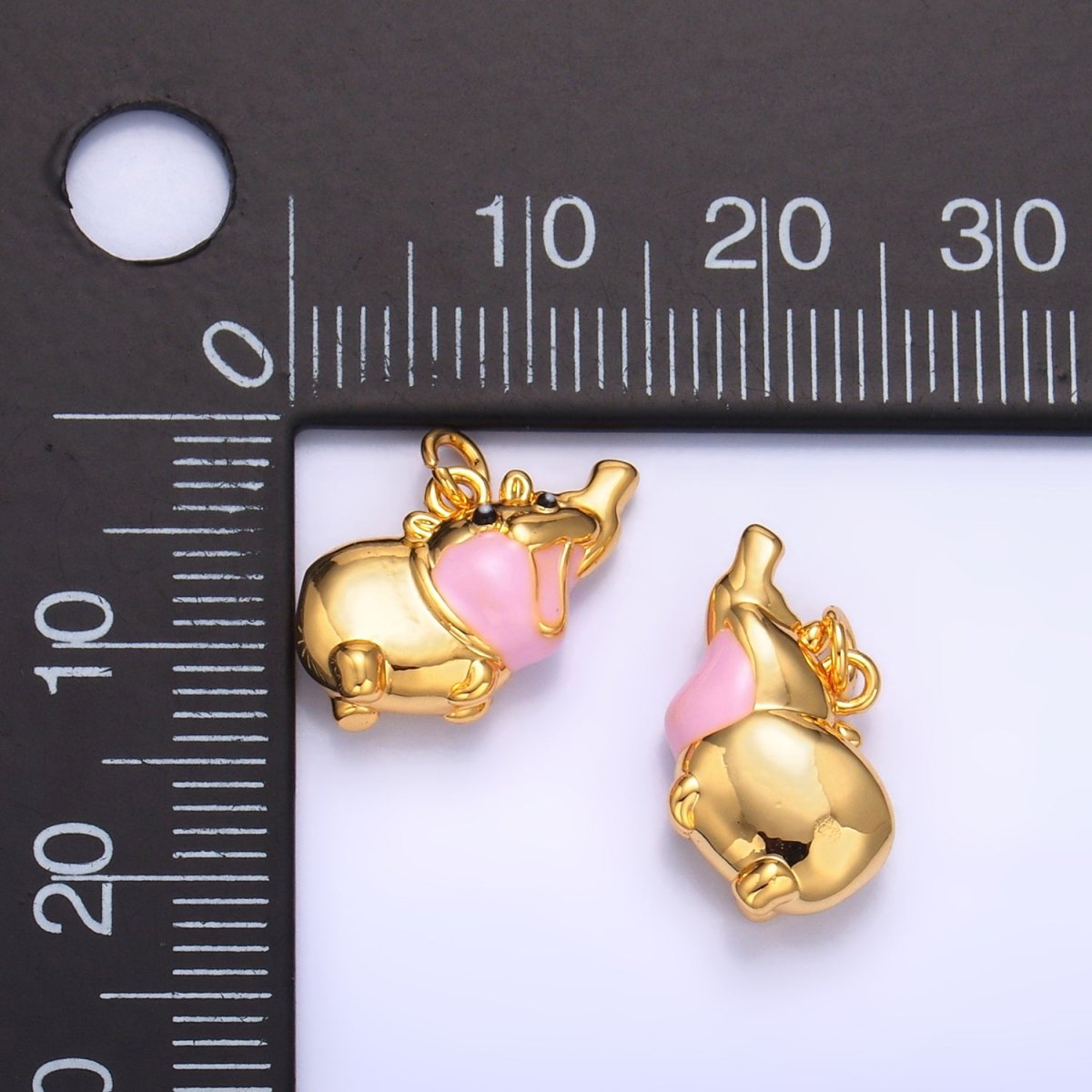 24K Gold Filled Pink Enamel Rotund Hippopotamus Multidimensional 3D Animal Charm | W249 - DLUXCA