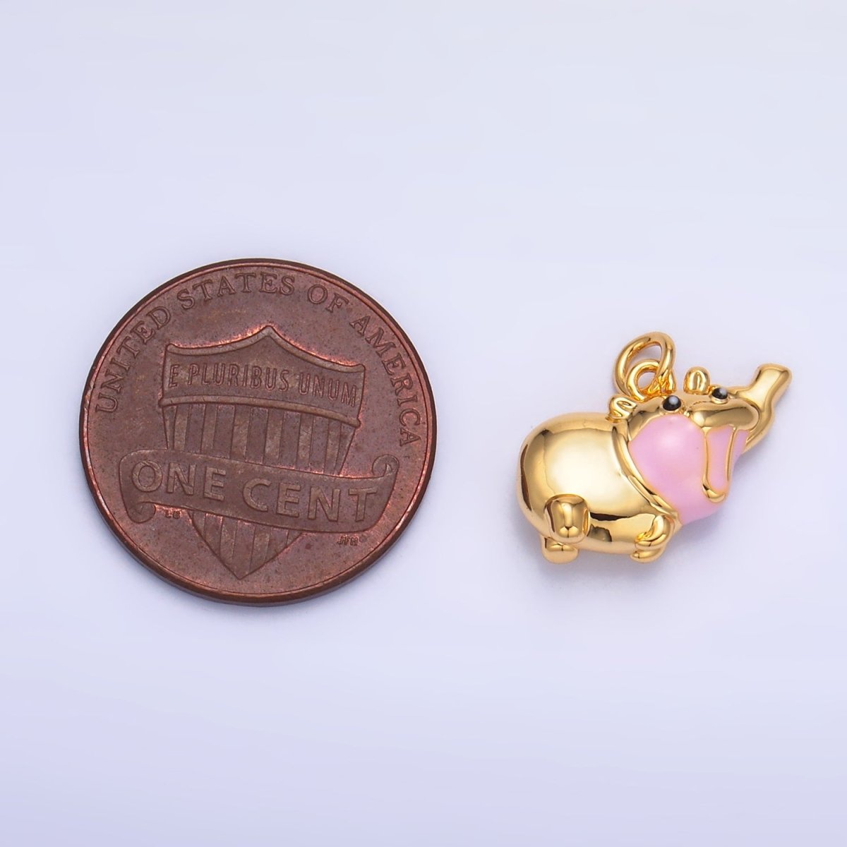 24K Gold Filled Pink Enamel Rotund Hippopotamus Multidimensional 3D Animal Charm | W249 - DLUXCA