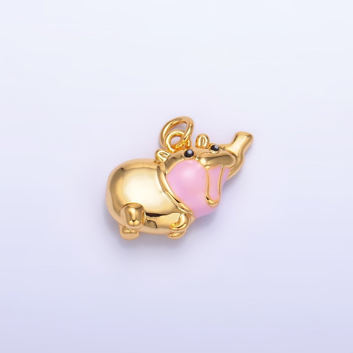 24K Gold Filled Pink Enamel Rotund Hippopotamus Multidimensional 3D Animal Charm | W249 - DLUXCA