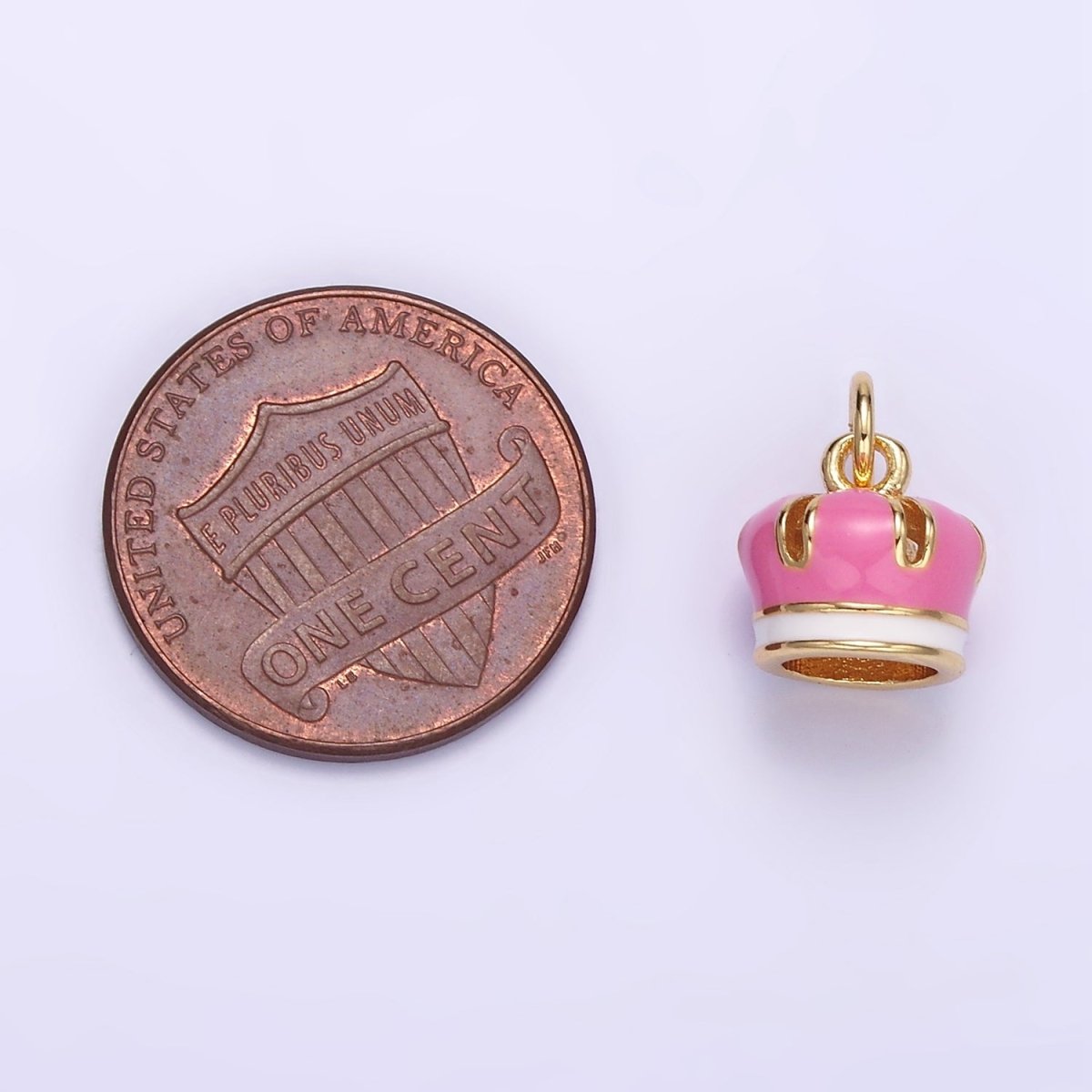 24K Gold Filled Pink Enamel Royal Crown Mini Charm | C824 - DLUXCA