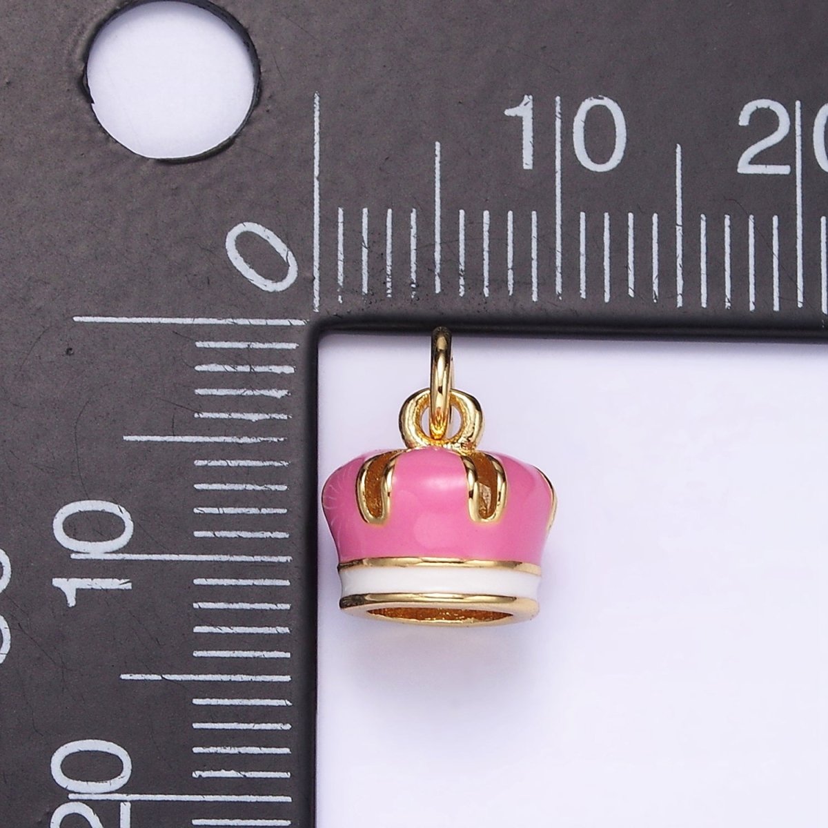 24K Gold Filled Pink Enamel Royal Crown Mini Charm | C824 - DLUXCA